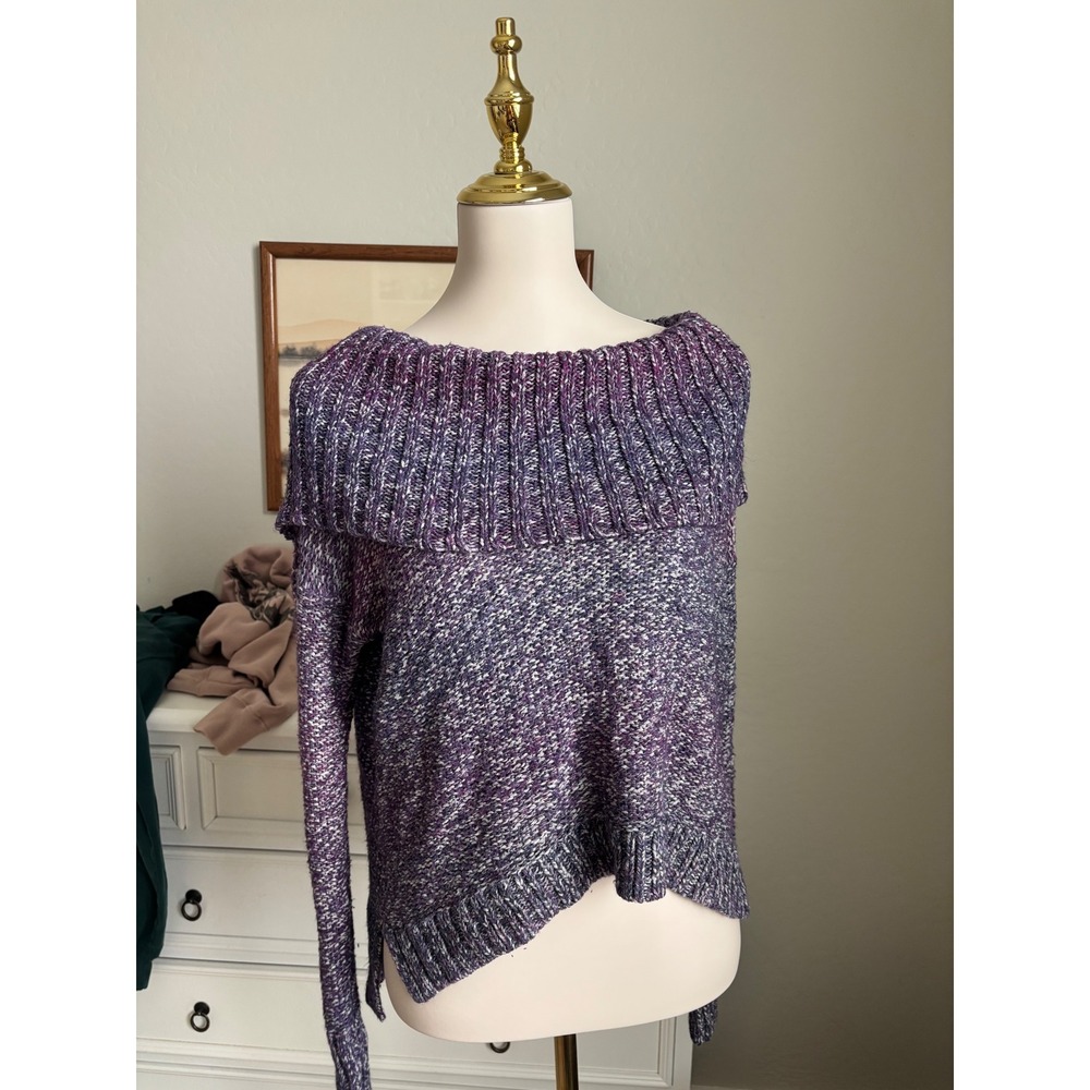 American Eagle Purple Marled Chunky Knit Sweater Y2K Boho Off Shoulder Oversized